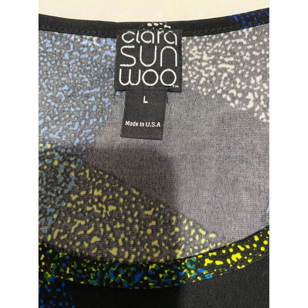 Clara Sunwoo Large Abstract Geometric Tunic Blue Green 3/4 Sleeve Stretch Top - Picture 3 of 6